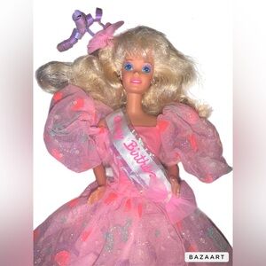 1990s Vintage Happy Birthday Barbie Doll Pink with Hearts